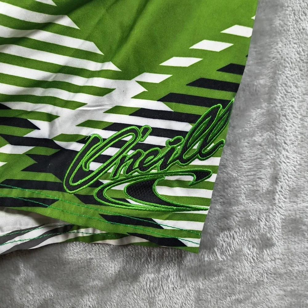 Oneill Board Shorts Mens 42 Green Embroidered Plaid Y2K Swim Trunks Surf New